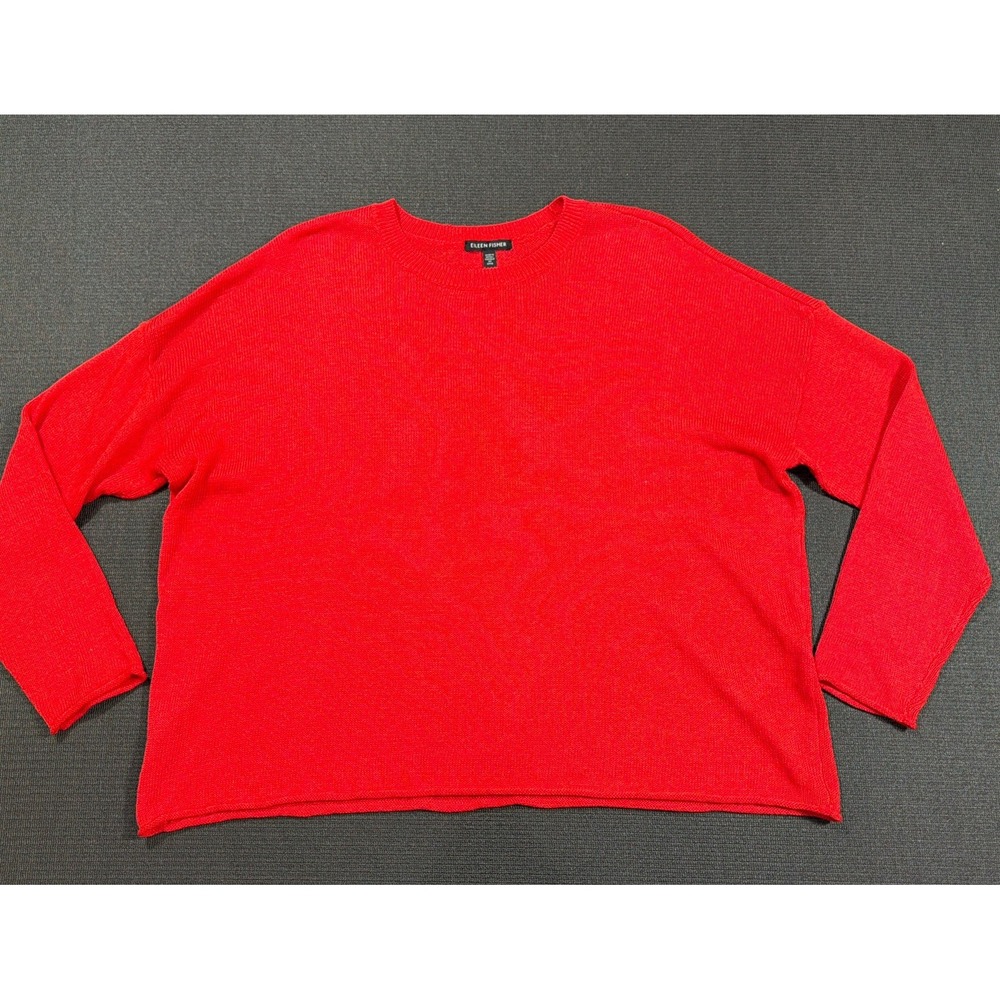 Eileen Fisher Red Organic Linen Cotton Crewneck Sweater Size Medium